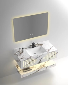 세라믹 분지와 Led 거울 슬레이트 록 스톤 더블 데크 욕실 캐비닛 - Product Image 3