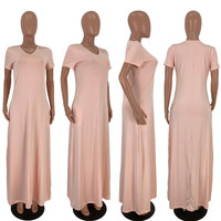 Robe décontractée longue personnalisée, robe d'été de couleur unie, robes longues amples pour femmes, robes élégantes de grande taille pour femmes
