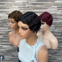 Perruques YWhair Shanghai Wave Water Wave Pixie Cut, fabriquées à la machine, en cheveux humains, pleine densité, naturelles, 100% cheveux Remy