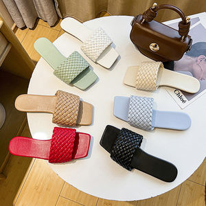 Moda donna estate <span class=keywords><strong>sandali</strong></span> da spiaggia <span class=keywords><strong>intrecciati</strong></span> piatti Casual in pelle intrecciata pantofole per le donne - Product Image 2