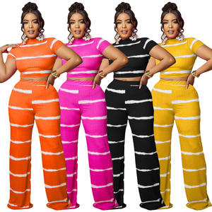 Nuovi Arrivi: Completi da <span class=keywords><strong>Donna</strong></span> 2 Pezzi Autunno 2024, Set con Stampa a Righe in <span class=keywords><strong>Maglia</strong></span> a Costine e Pantaloni a Gamba <span class=keywords><strong>Larga</strong></span> - Product Image 2