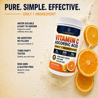 Poudre de Vitamine C (Acide L-Ascorbique) Premium 500g, 500 Doses, Testée en Laboratoire, Sans OGM, Favorise la Synthèse du Collagène, Antioxydant, Améliore