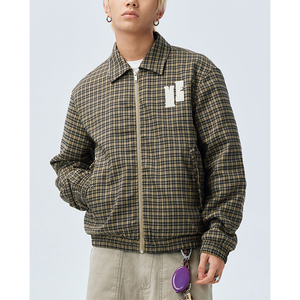 High Quality Fashion Elastic Hem <strong>Men</strong> Cropped Lightweight Letter Embroidery Cotton <strong>Jacket</strong> Check Plaid <strong>Long</strong> Sleeve Man <strong>Jacket</strong> - Product Image 3