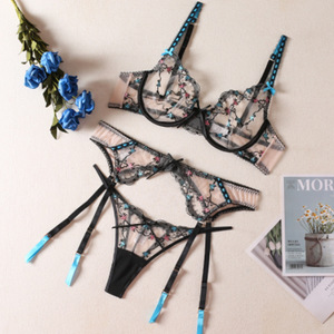 Nouvelle collection été 2026 : Ensemble de lingerie sexy 3 pièces en maille transparente, soutien-gorge floral sans doublure et <span class=keywords><strong>string</strong></span> séduisant, sous-vêtements érotiques - Product Image 6