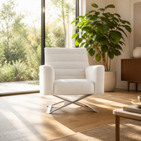 Fauteuil de détente moderne et élégant en cuir blanc avec structure en fer et base chromée