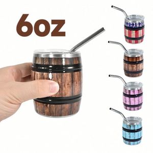 Nouvel Arrivage – Verres à Shot en Acier Inoxydable de 6 oz et 3 oz, Mini Tumblers en Forme de Baril à Double Paroi avec Pailles - Product Image 1