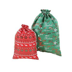 Sacs en lin à cordon de serrage pour Noël, 20x30cm, imprimé flocon de neige et renne doré, pochette cadeau en toile de jute, emballage pour bonbons de Noël - Product Image 6