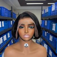 Perruque brésilienne en cheveux vierges, 14 pouces, bouclée et rebondissante, style bob court, ondulée, HD pour perruques frontales en dentelle pour femmes noires