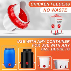 Chicken Feeder Automatic Gravity Feed Kit Red Plastic 41 61 81 With Perforation Saw For Poultry - Product Image 2
