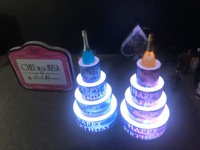 Support de présentation lumineux LED pour bouteilles de vin et spiritueux, idéal pour bars et discothèques, avec fonction d'affichage de messages (dollar bill) et de glorificateur de bouteilles VIP