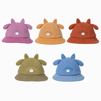 Chapeau Bob Bébé et Tout-Petit en Coton Gaufré Tricoté avec Broderie Oreilles d'Agneau, Casquette de Pêcheur, Accessoire de Coiffure pour Nourrisson