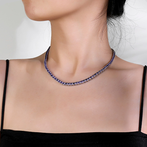 Collar DE TENIS Hip Hop para mujer, collar de cadena de tenis de piedra de circonita cúbica púrpura elegante de 4mm, joyería femenina de moda - Product Image 5