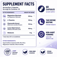 Capsules de magnésium glycinate végétaliennes pour adultes en gros, aide au sommeil, marque privée, L-Théanine, Camomille, Mélatonine, compléments relaxants