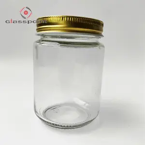 9oz redonda de vidrio frasco de vidrio cilíndrico para tarro de aceite de coco mermelada de miel tarros de vidrio al por mayor