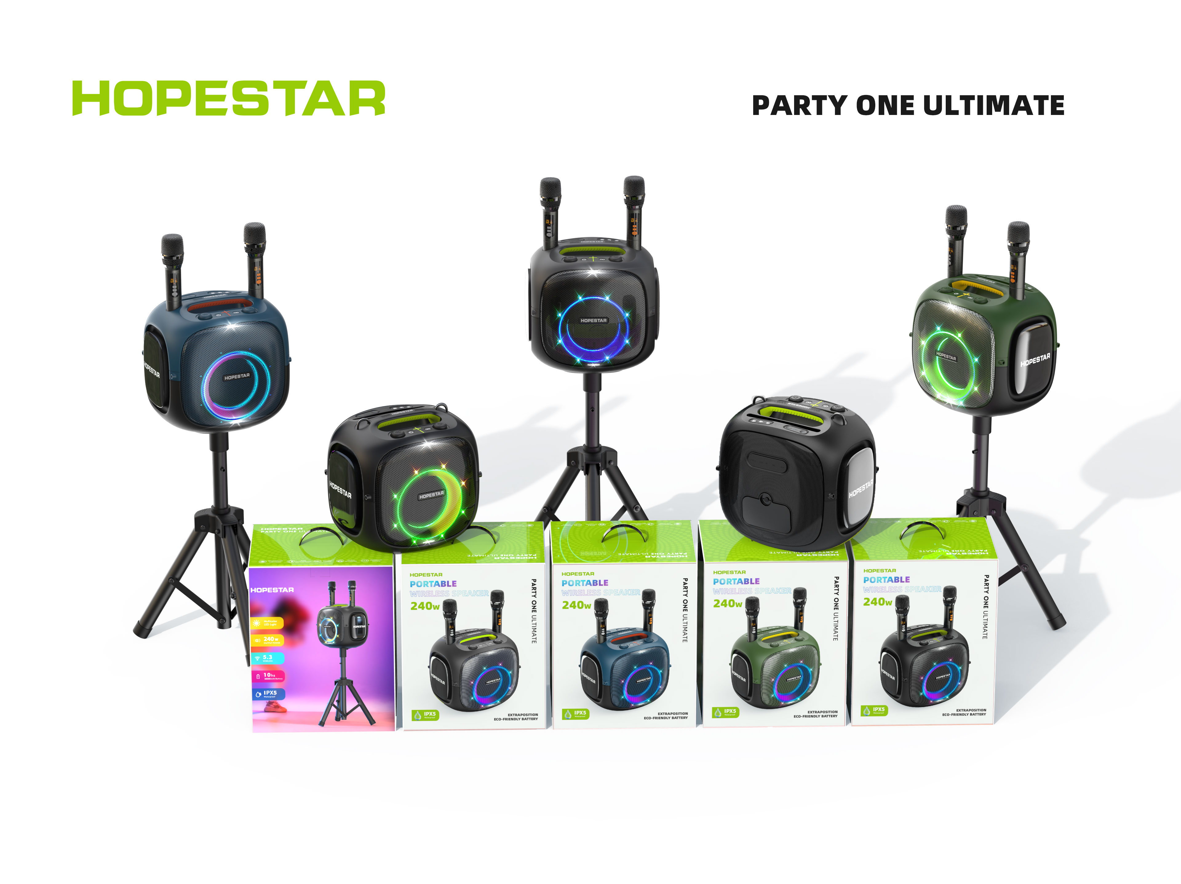 Portable Wireless Party Speaker with 2 Mics, 240W Deep Bass & RGB