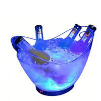 Seau à glace LED en acrylique rechargeable avec logo personnalisé professionnel, pour bar, club, vin, champagne, service VIP, seau à glace transparent