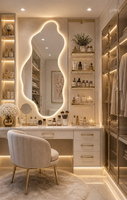 Table de maquillage de luxe sur mesure avec miroir LED, meuble de rangement moderne pour chambre à coucher