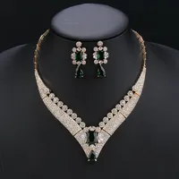 Magnifique Ensemble Collier et Boucles d'Oreilles en Zircon Cubique Blanc, Rouge, Vert, Plaqué Or Vintage, pour Mariage et Soirée Femme, 2 Pièces CN11227