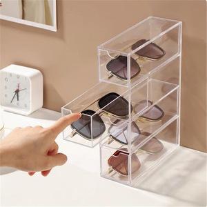 Boîte de rangement en acrylique pour lunettes et lunettes de soleil, multi-niveaux, empilable, avec compartiments, type tiroir de bureau, présentoir transfrontalier - Product Image 1