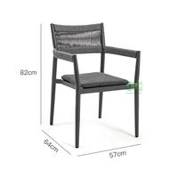 (E3086) vente en gros, chaise de salle à manger empilable en corde noire tissée pour salon de jardin extérieur