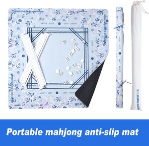 Bleu Floral Mahjong Mat Néoprène Matériel Antidérapant Silencieux Étanche pour Mahjong Poker Jeux de Société Jeux de Cartes Dominos - Product Image 3