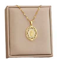 Collier ras de cou en chaîne avec pendentif religieux catholique en or plaqué, Vierge Marie, zircone cubique, Jésus, pour bijoux