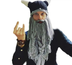 Gorros de punto plegables con barba de bárbaro vikingo para <span class=keywords><strong>hombre</strong></span>, gorros deportivos novedosos con cuernos vikingos y barba - Product Image 4