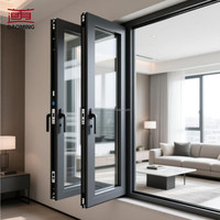 Ventana Abatible Horizontal Moderna de Aleación de Aluminio con Doble Acristalamiento de Vidrio Templado y Persiana de Acero Inoxidable para Baño