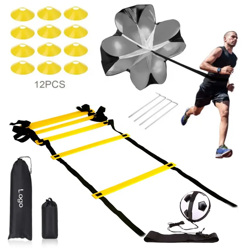 Wholesale soccer training 12 sections Agility ladder soccer kicker drag parachute trainer soccer cones Mark disc set