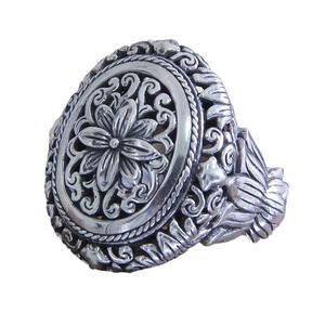 H404 Anello da cocktail vintage placcato in argento con motivo floreale, regalo di gioielleria unisex alla moda - Product Image 4