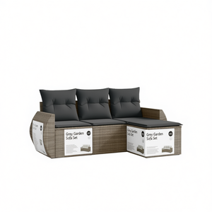 Grey Garden <b>Sofa</b> <b>Set</b> Outdoor Rattan Cushioned Waterproof Contemporary Design - Product Image 1