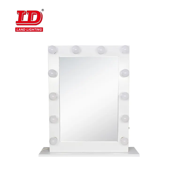 Specchio per il trucco illuminato da hollywood con lampadine da scrivania struttura in legno specchio per la bellezza di vanità