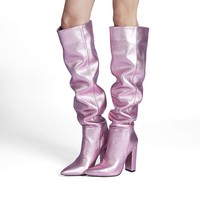 Nouvelle Collection 2026 – Bottes Hautes Femme Tendance en Cuir Froissé à Talon Carré, Bottes au-dessus du Genou Grande Taille pour Femmes