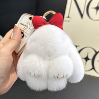 Gantungan Kunci Boneka Kelinci Rex Mini Lucu dengan Pita