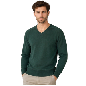 Suéter de Punto para Hombre, Cuello en V, Color Verde Oscuro, Mezcla de Lana, Manga Larga, Estilo Clásico Informal, con Logotipo Personalizado y Marca Privada - Product Image 1
