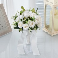 Bouquet de roses en tissu de soie fait main en gros, avec ruban de satin, pour mariage
