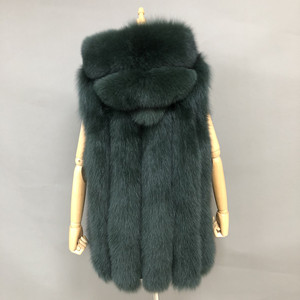 Customizable <strong>Dark</strong> <strong>Green</strong> Classic Fox Fur Vest Coat With Hooded Women Fashion Vertical Stripes Real Fluffy Fur Gilets <strong>Waistcoat</strong> - Product Image 4