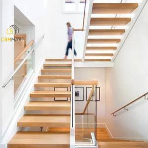 CBMMart Marches en bois entièrement couvertes au design 3D unique avec lumière LED et garde-corps en verre fixe permettant de gagner de l'espace. - Product Image 3