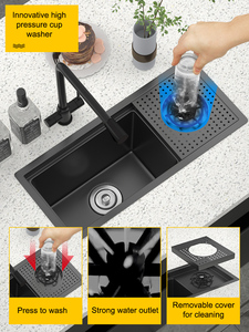 Lavello da <span class=keywords><strong>cucina</strong></span> a incasso singolo in acciaio inox 304 nero nano spazzolato, di piccole dimensioni, con copertura per bar/balcone - Product Image 2