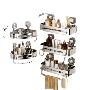 Suction Mounted Stainless Steel Bathroom <b>Corner</b> <b>Shelf</b> Set 12cm Width Rectangular Chrome Polished Space Saving Organizer - Product Image 1