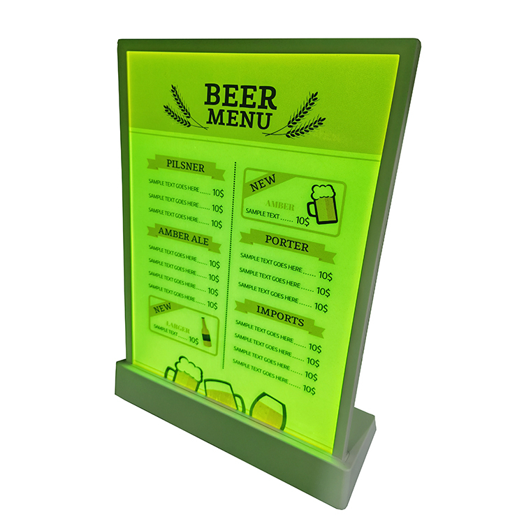 Hot Selling A4 Size LED Menu Holder Display Acrylic Countertop Display Stand With 7 Colors — view 2