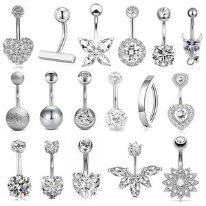 Europese Amerikaanse Mode 1.6Mm Dikke Roestvrijstalen Staaf Dubbele Diamant Hartvormige Kop Ingelegd Zirkoon Navel <span class=keywords><strong>Piercing</strong></span> Sieraden - Product Image 1