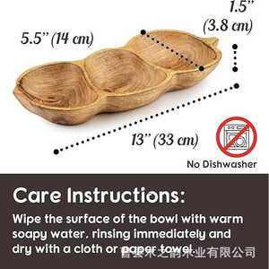 Wooden Pea Shaped Compartment <b>Tray</b> 3 Sections For Snacks Fruit Home Living Room Desktop Use - Product Image 4