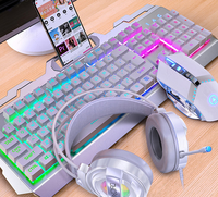 Set Keyboard dan Mouse Gaming Vintage Barebones Berkabel, Keyboard Mekanik dengan Lampu Latar RGB, Keyboard dan Mouse untuk Game Komputer