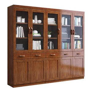 Okusu Furniture <b>Solid</b> Walnut <b>Wood</b> <b>Bookcase</b> With Drawers 5 Door Modern Chinese Style Home Library Storage Shelf - Product Image 4