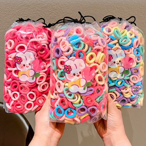 新款 100 件/袋 儿童可爱糖果卡通彩色纯色弹力发带 女孩可爱橡皮筋 儿童发带 - Product Image 2
