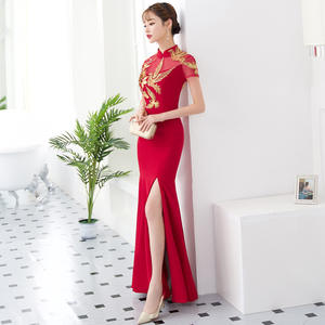 Vestido Cheongsam chino corto diario ajustado de manga media Qipao rojo <span class=keywords><strong>Hanfu</strong></span> nuevo largo mejorado ropa tradicional <span class=keywords><strong>china</strong></span> - Product Image 4