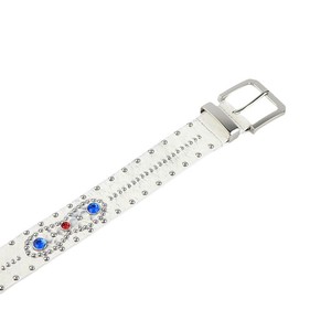 Cinturón de Cuero Personalizado de Lujo con Cristales de Imitación y Tachuelas de Aleación de Zinc para Hombre, Diseño de Caballo <span class=keywords><strong>Blanco</strong></span> y Dragón, Estilo Casual, Longitud Ajustable - Product Image 3