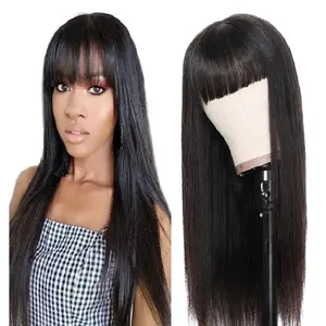 Cheap bone straight human hair wigs with bangs mink virgin brazilian straight human hair machine made wigs vendors