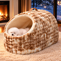 Lit pour chat en peluche, semi-fermé, chaud, en fourrure sherpa, avec coussin amovible